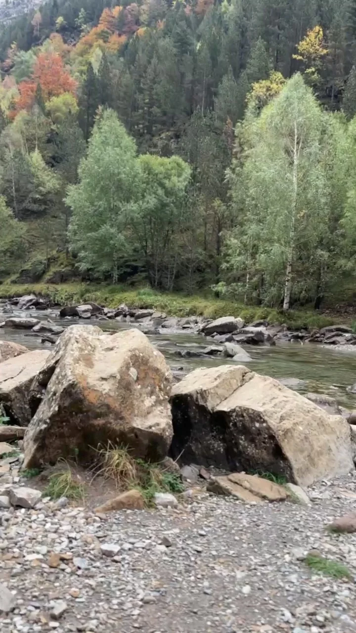 Río de Ordesa con grandes rocas calizas y bosque de ribera al fondo. Foto propia La Maleta Inquieta, octubre 2026